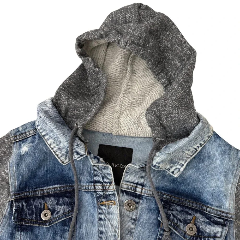 Maurices Hooded Denim Jacket Womens M Medium Blue Gray Mixed Media Trucker